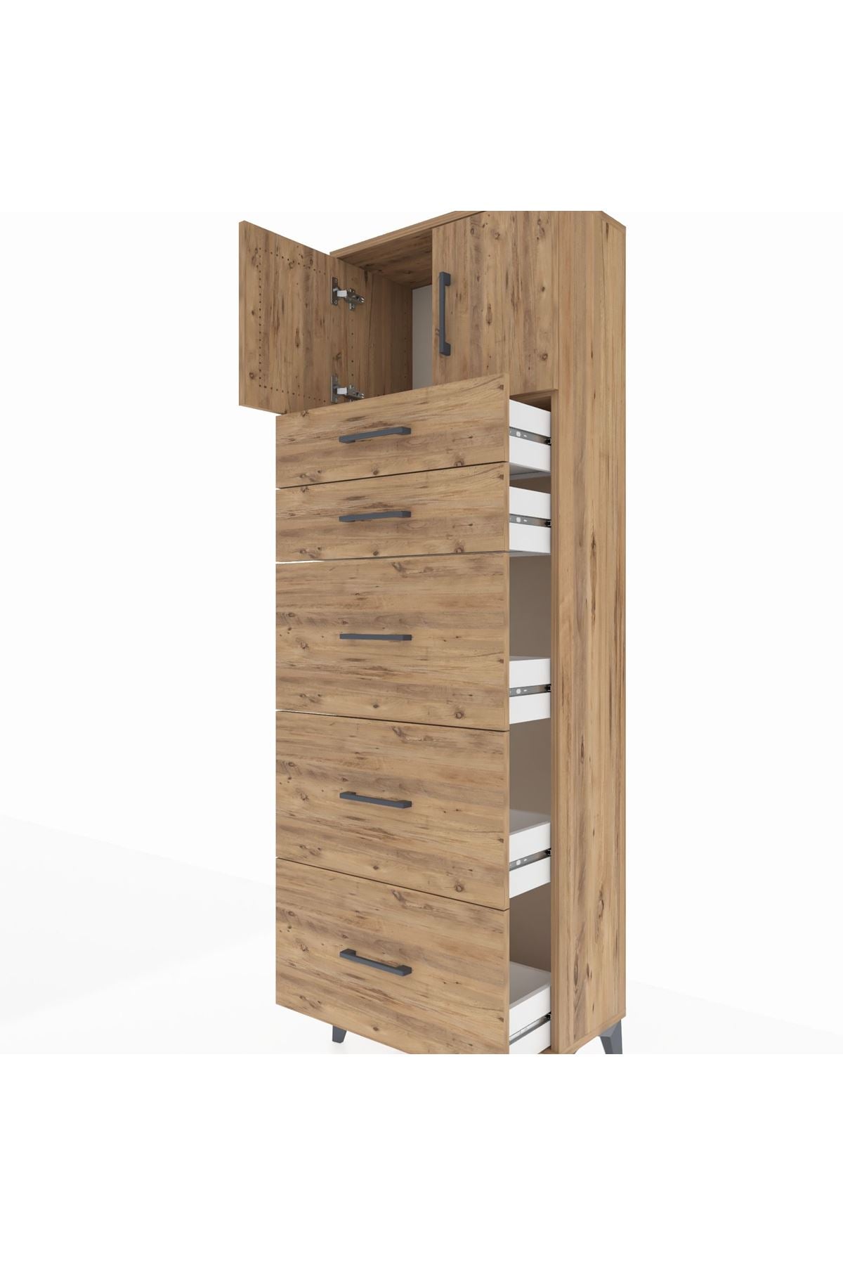 Arges Dolap Tek Raflı 5 Çekmeceli 2 Kapaklı 60x30x182 - S23M022V9A