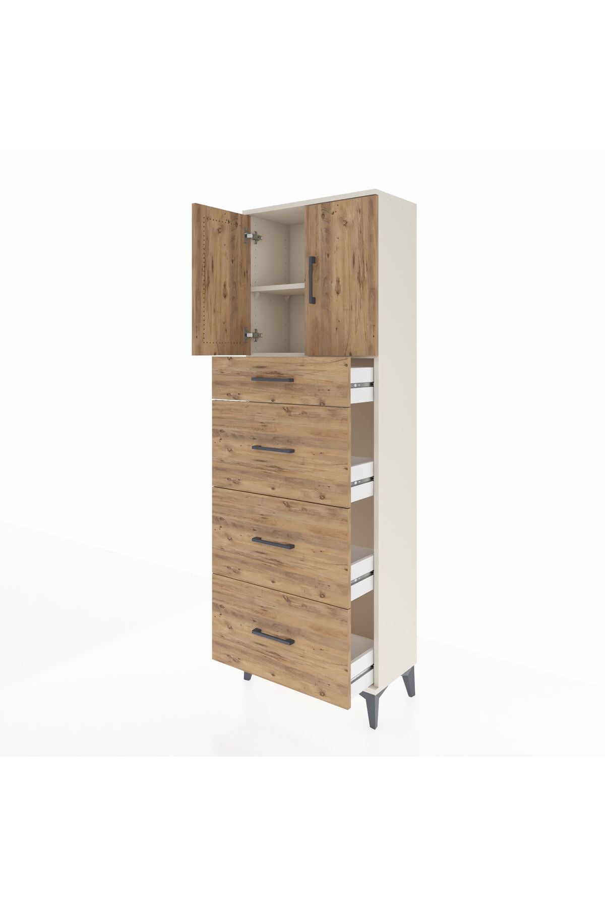Arges Dolap 2 Raflı 4 Çekmeceli 2 Kapaklı 60x30x182 - S23M023V3A