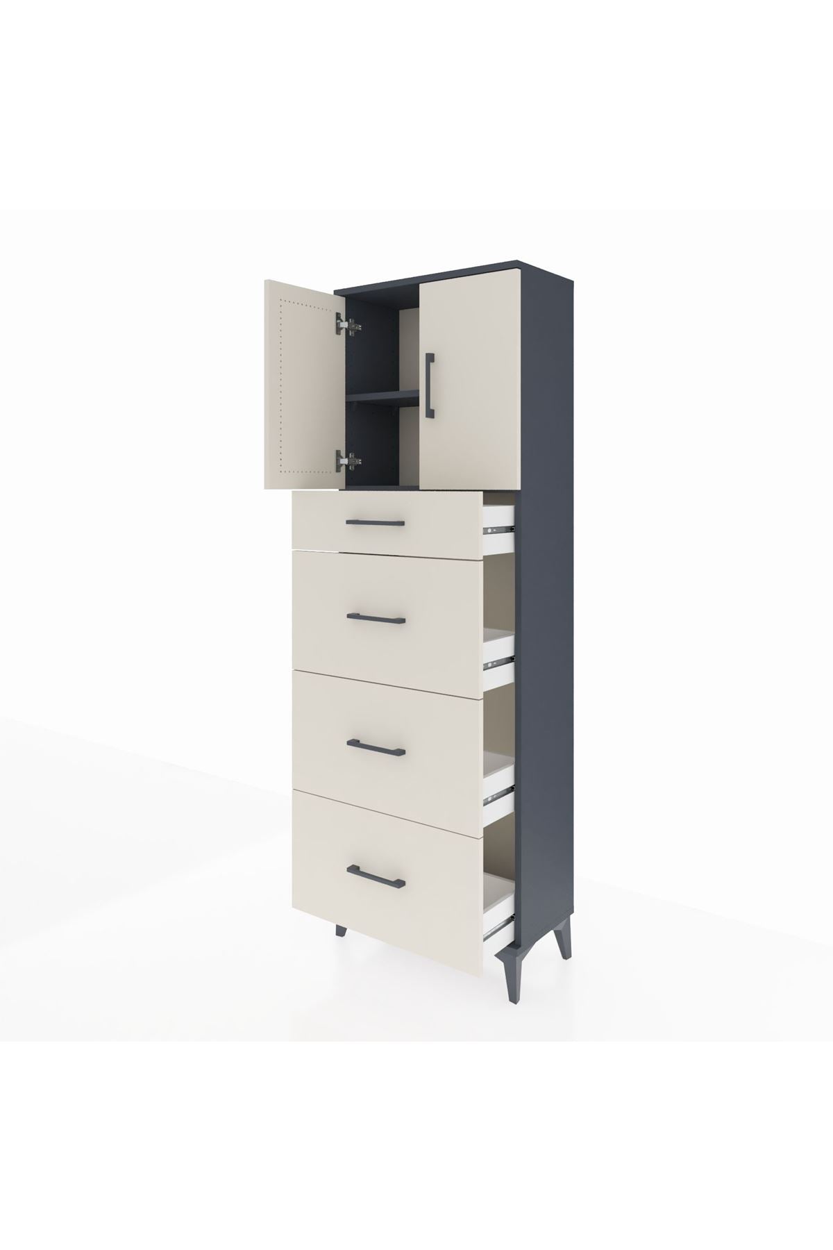 Arges Dolap 2 Raflı 4 Çekmeceli 2 Kapaklı 60x30x182 - S23M023V4A