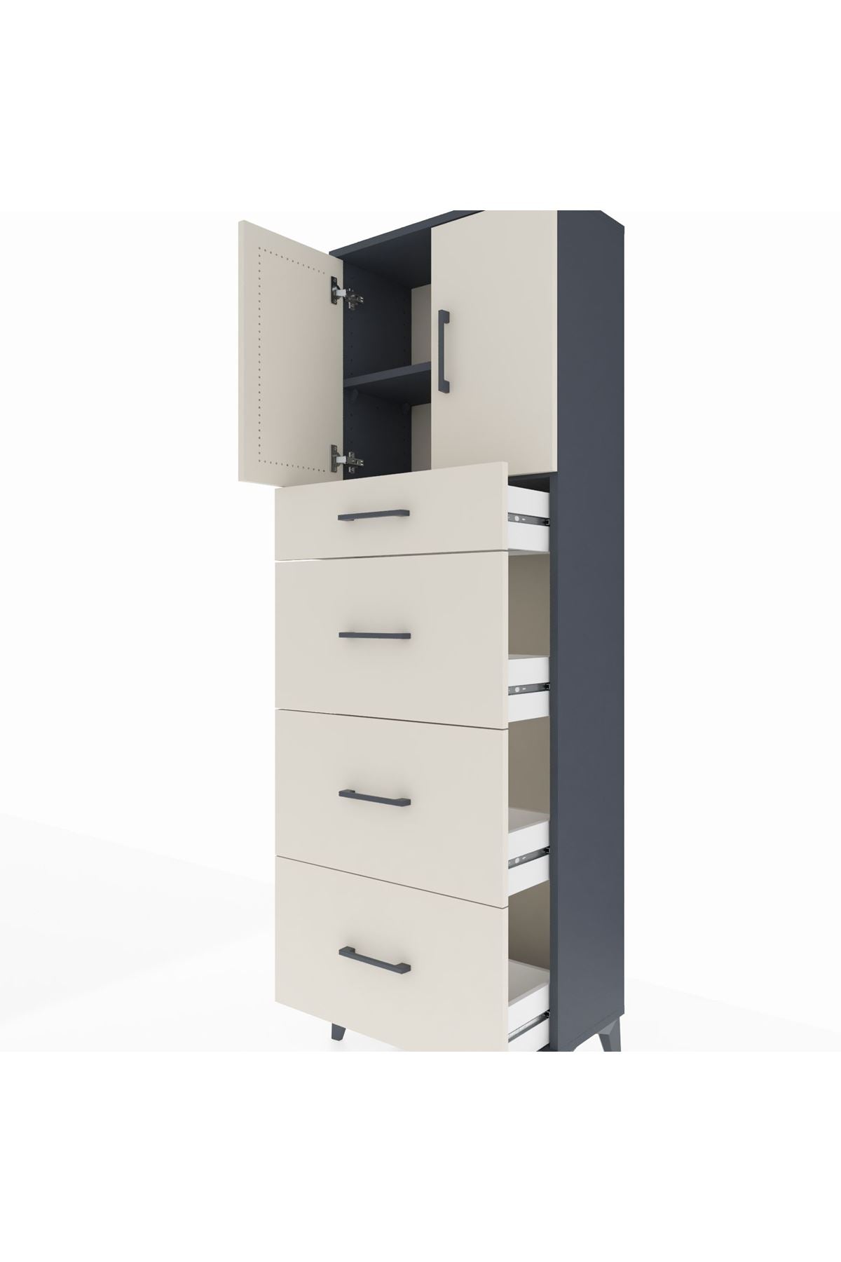 Arges Dolap 2 Raflı 4 Çekmeceli 2 Kapaklı 60x30x182 - S23M023V4A