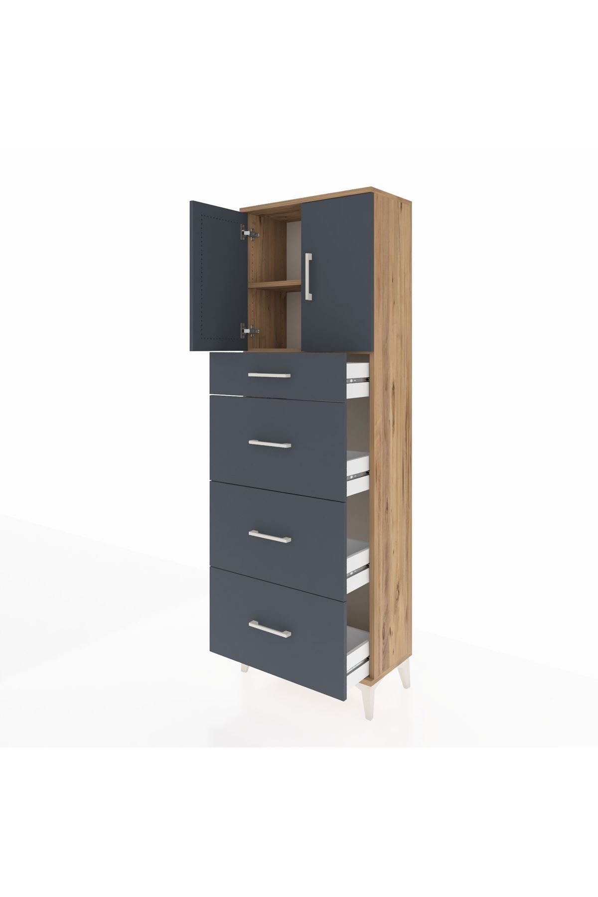 Arges Dolap 2 Raflı 4 Çekmeceli 2 Kapaklı 60x30x182 - S23M023V8A
