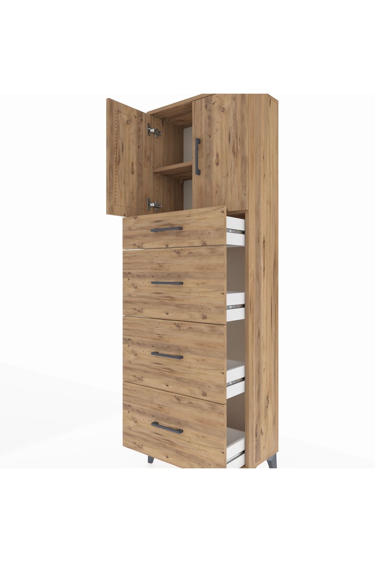 Arges Dolap 2 Raflı 4 Çekmeceli 2 Kapaklı 60x30x182 - S23M023V9A