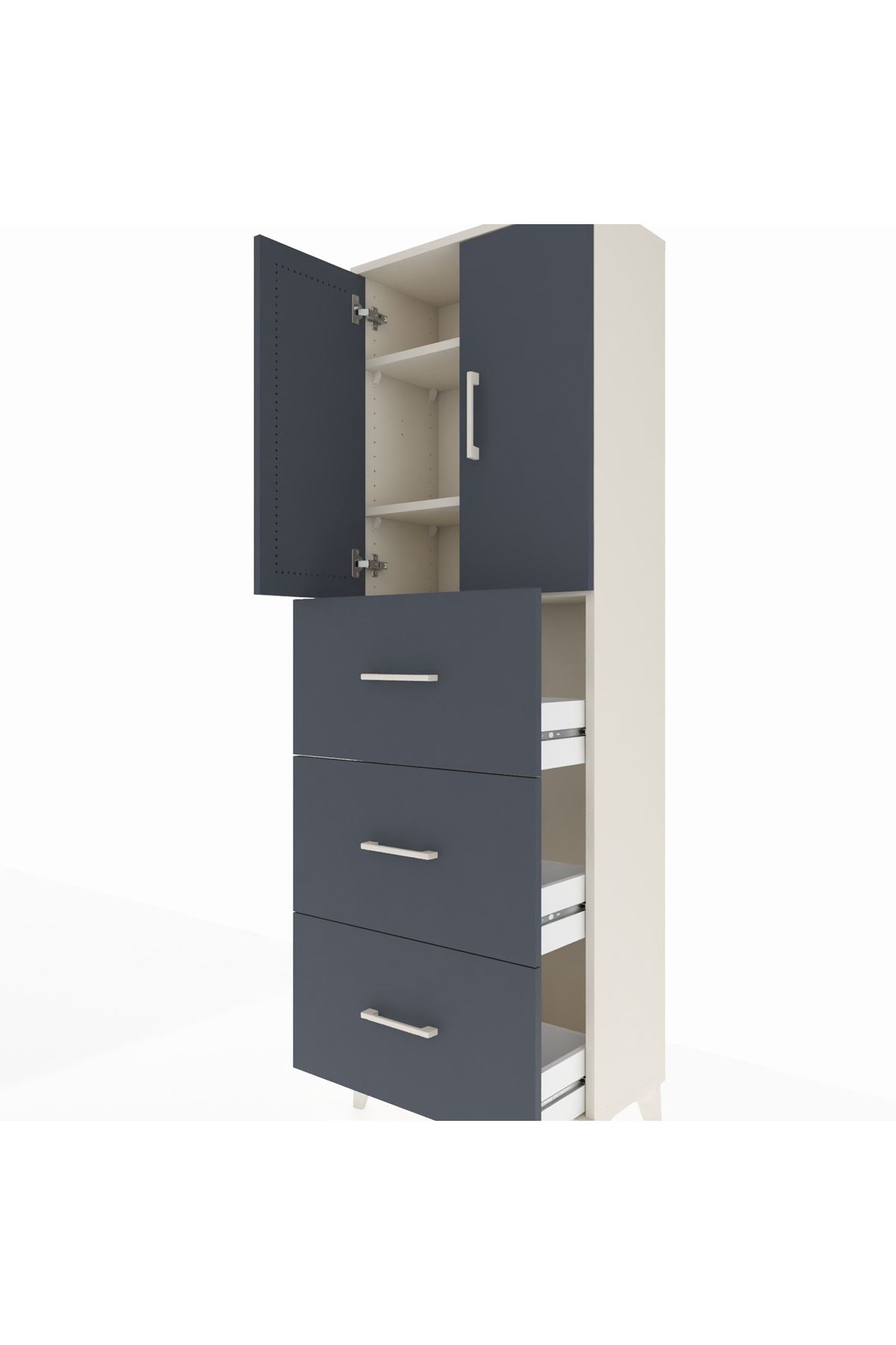 Arges Dolap 3 Raflı 3 Çekmeceli 2 Kapaklı 60x30x182 - S23M024V2A