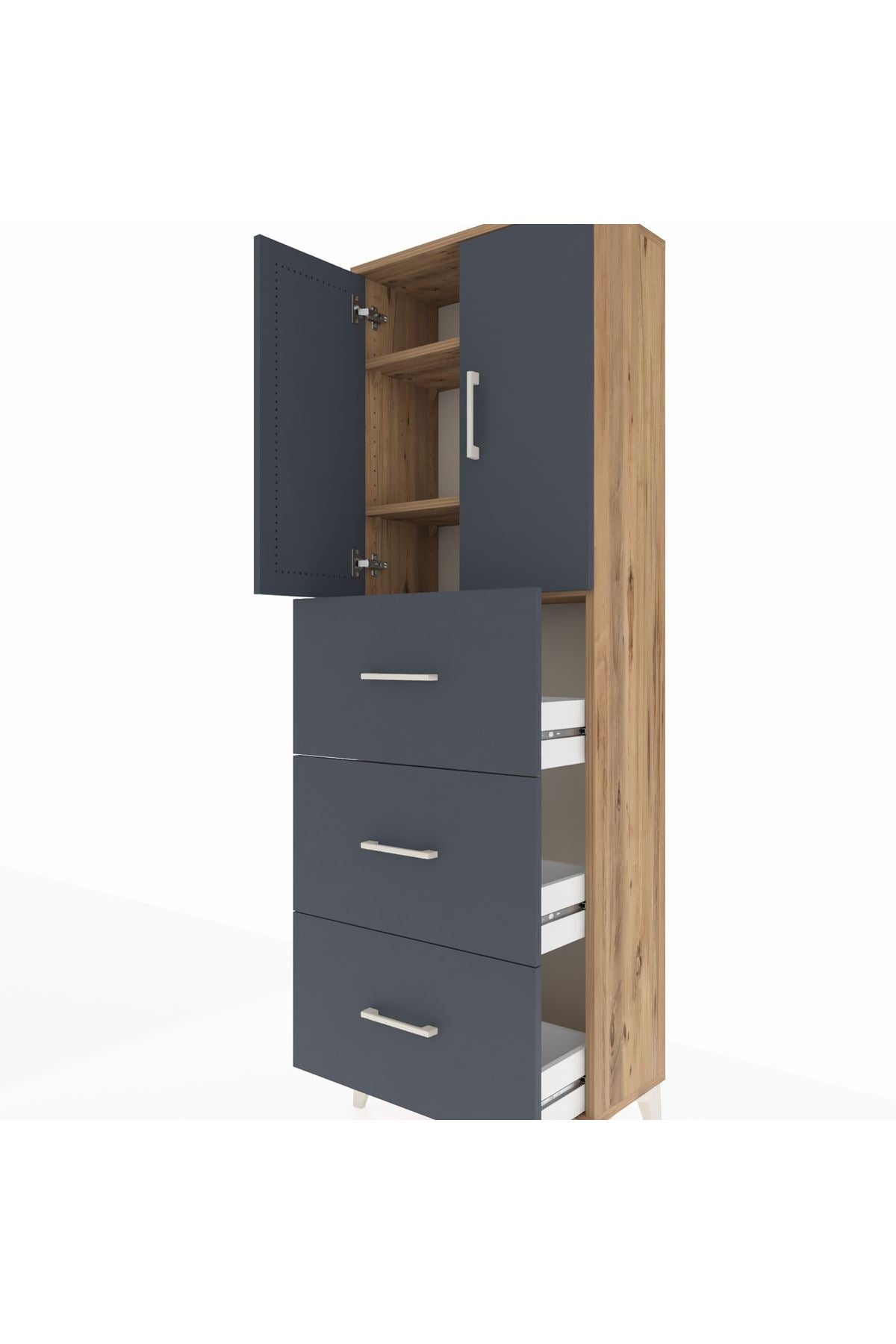 Arges Dolap 3 Raflı 3 Çekmeceli 2 Kapaklı 60x30x182 - S23M024V8A