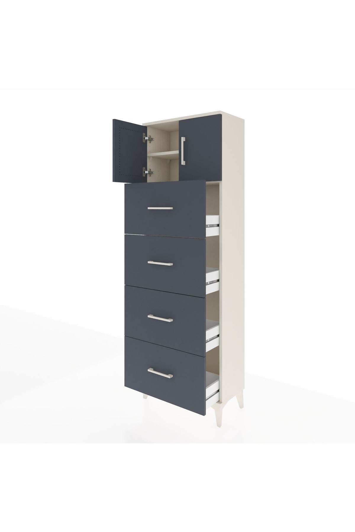 Arges Dolap 2 Raflı 4 Çekmeceli 2 Kapaklı 60x30x182 - S23M025V2A