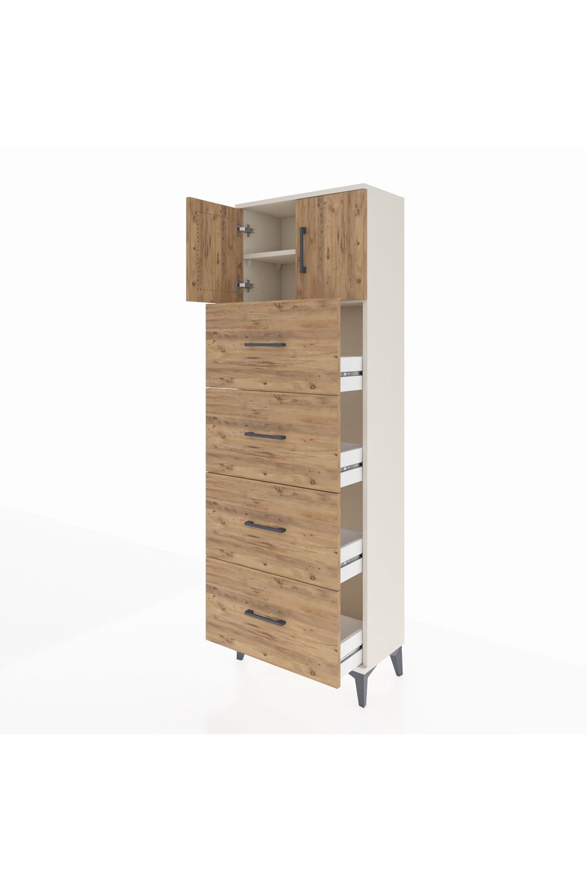 Arges Dolap 2 Raflı 4 Çekmeceli 2 Kapaklı 60x30x182 - S23M025V3A