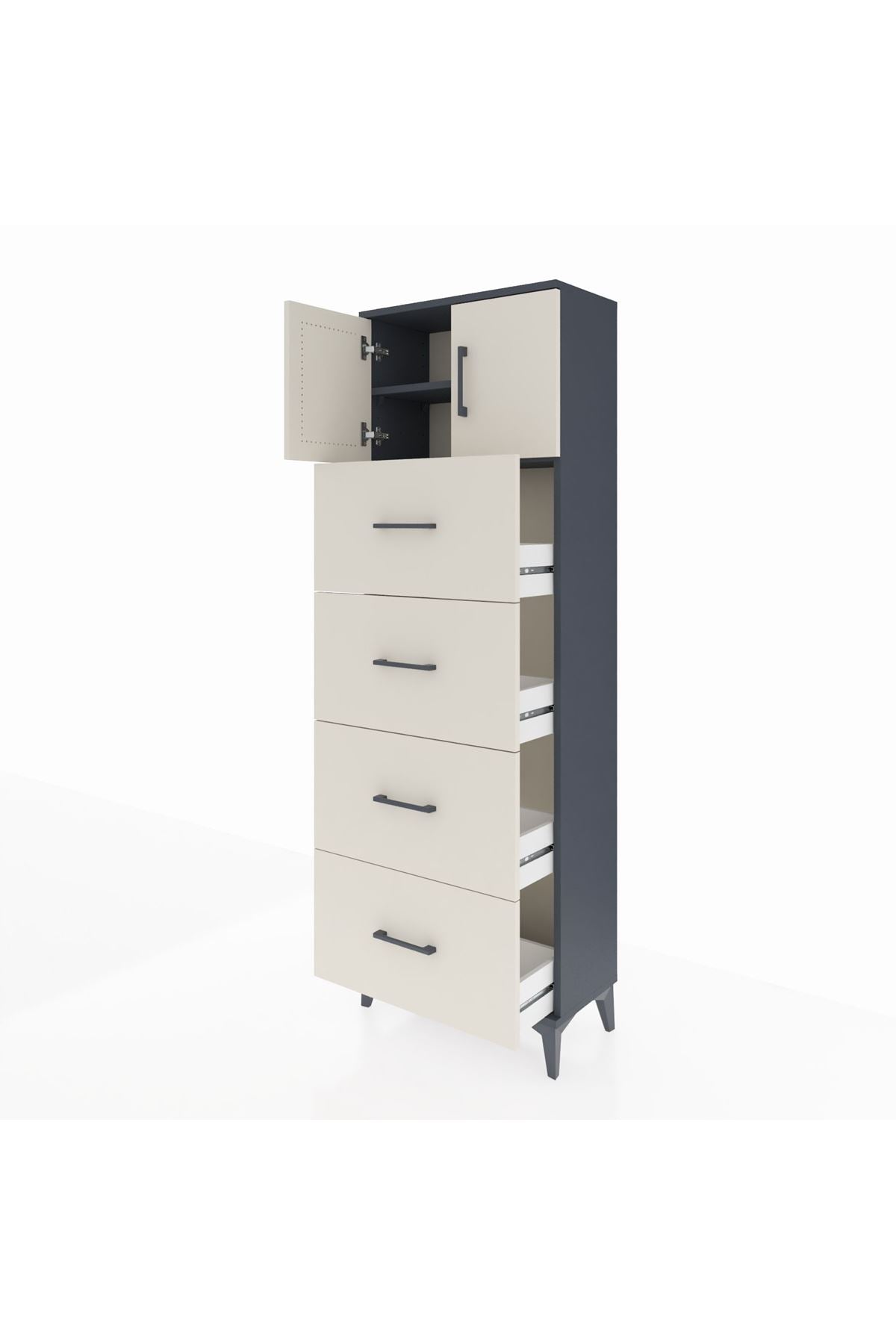 Arges Dolap 2 Raflı 4 Çekmeceli 2 Kapaklı 60x30x182 - S23M025V4A