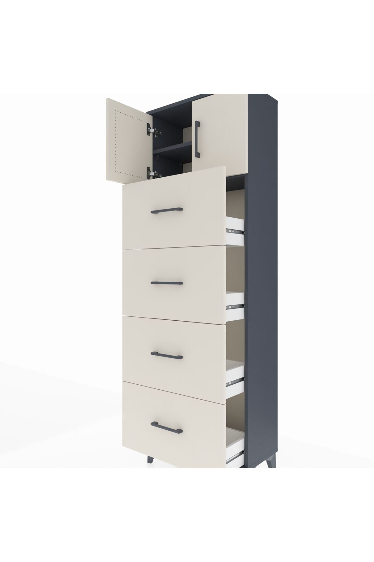 Arges Dolap 2 Raflı 4 Çekmeceli 2 Kapaklı 60x30x182 - S23M025V4A