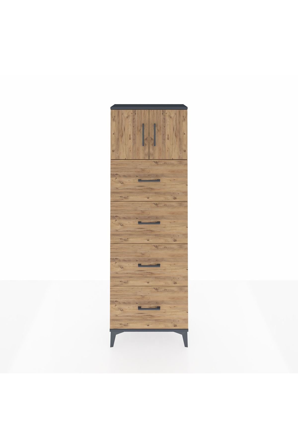 Arges Dolap 2 Raflı 4 Çekmeceli 2 Kapaklı 60x30x182 - S23M025V6A