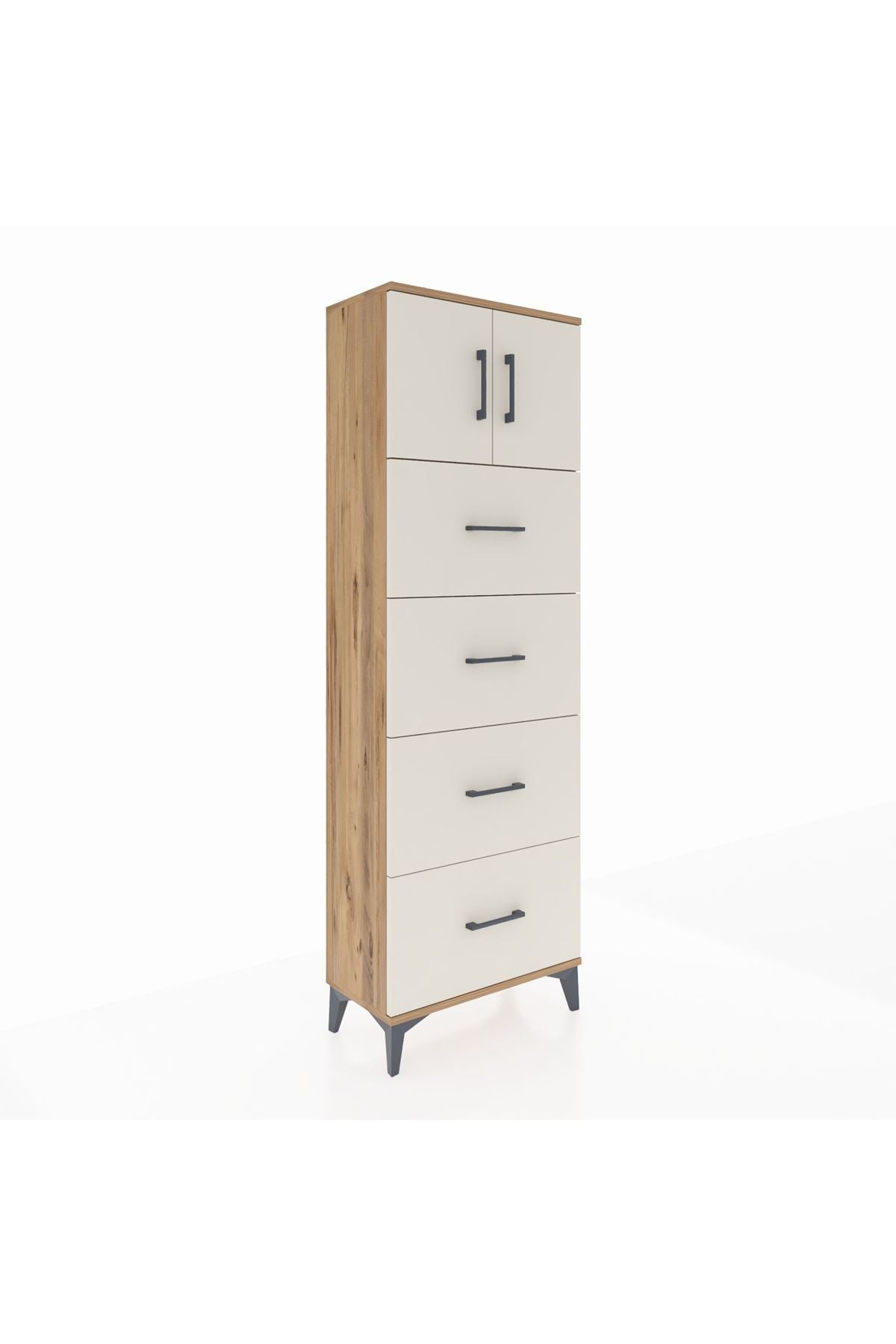 Arges Dolap 2 Raflı 4 Çekmeceli 2 Kapaklı 60x30x182 - S23M025V7A
