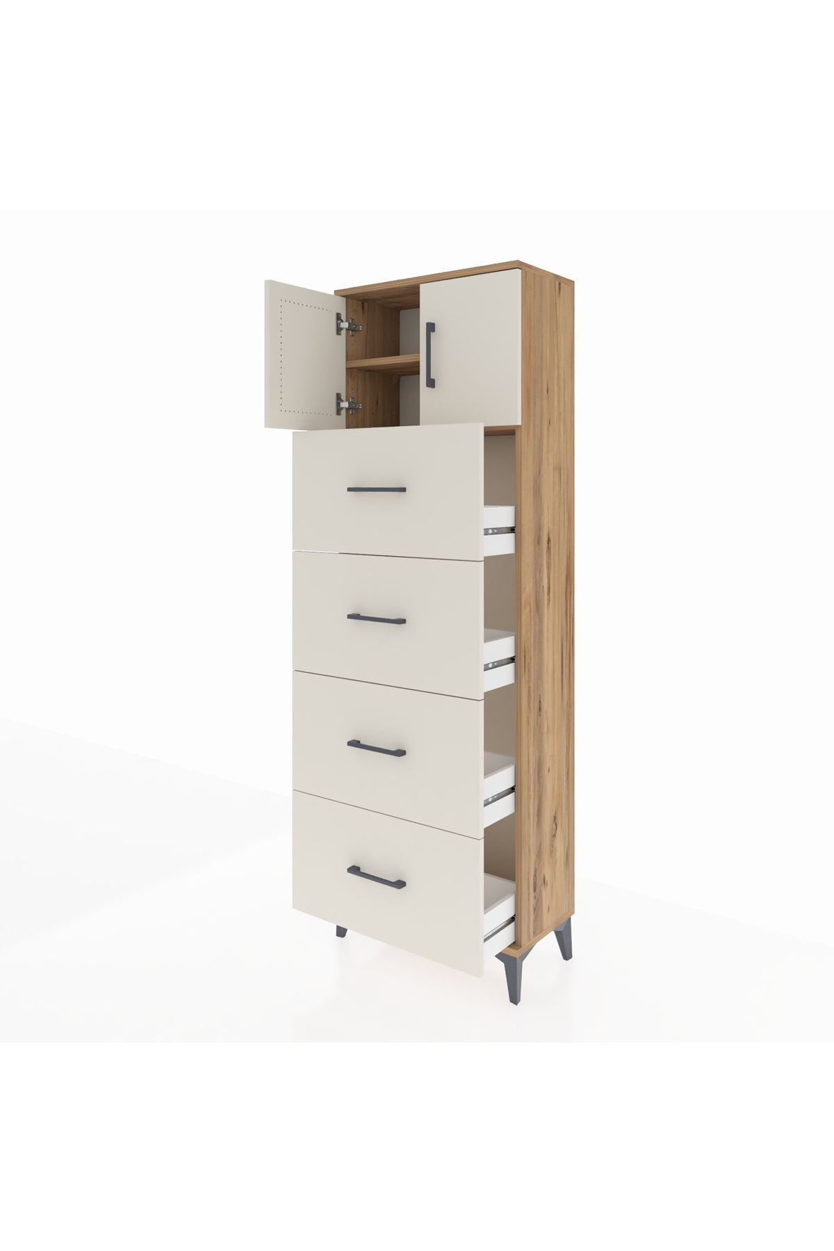 Arges Dolap 2 Raflı 4 Çekmeceli 2 Kapaklı 60x30x182 - S23M025V7A