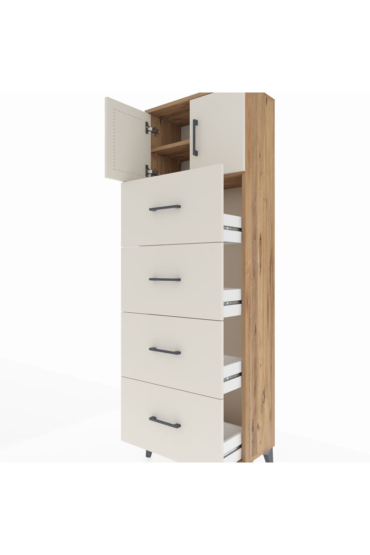 Arges Dolap 2 Raflı 4 Çekmeceli 2 Kapaklı 60x30x182 - S23M025V7A