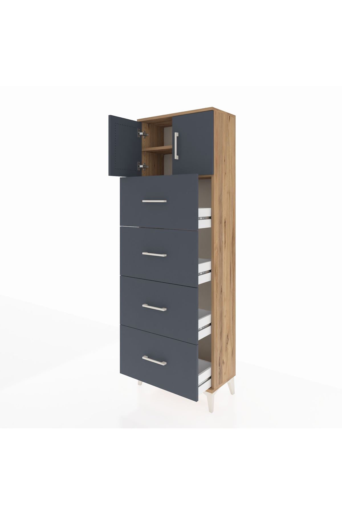 Arges Dolap 2 Raflı 4 Çekmeceli 2 Kapaklı 60x30x182 - S23M025V8A