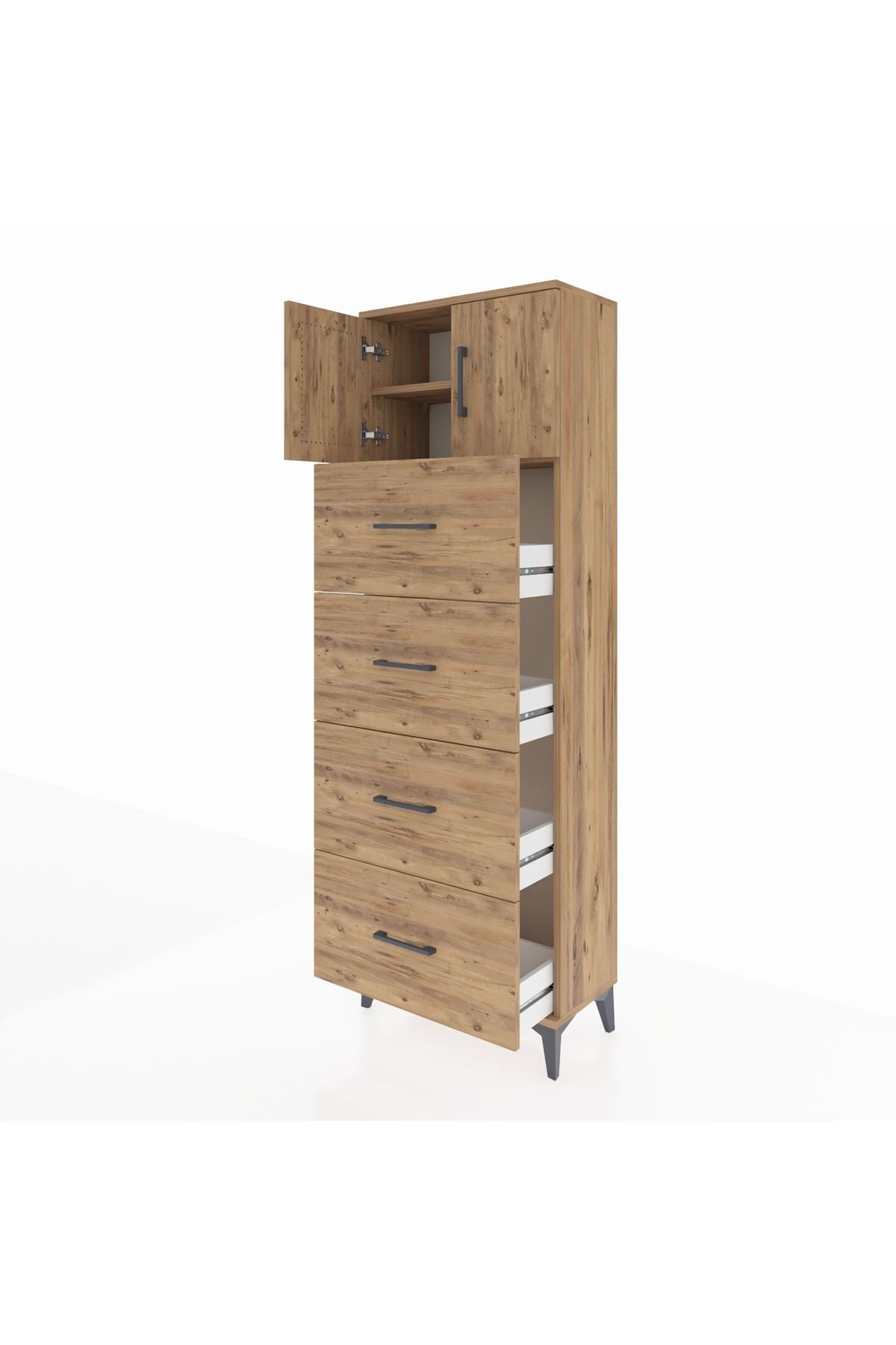Arges Dolap 2 Raflı 4 Çekmeceli 2 Kapaklı 60x30x182 - S23M025V9A