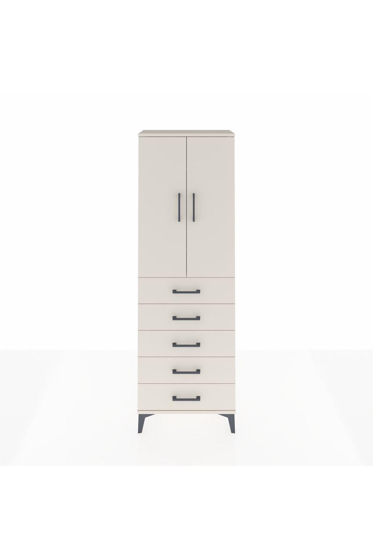 Arges Dolap Tek Raflı 5 Çekmeceli Tek Askılı 60x30x182 - S23M026V1A