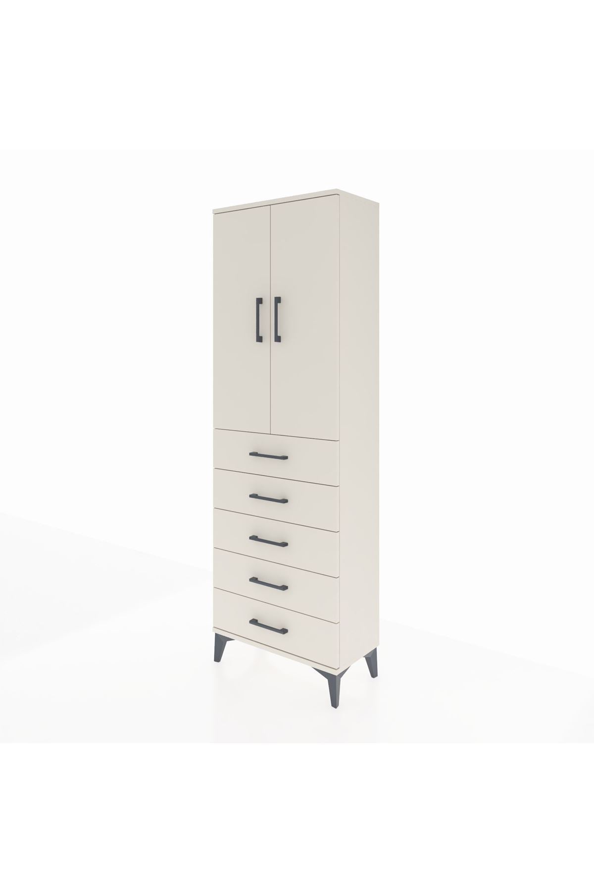 Arges Dolap Tek Raflı 5 Çekmeceli Tek Askılı 60x30x182 - S23M026V1A