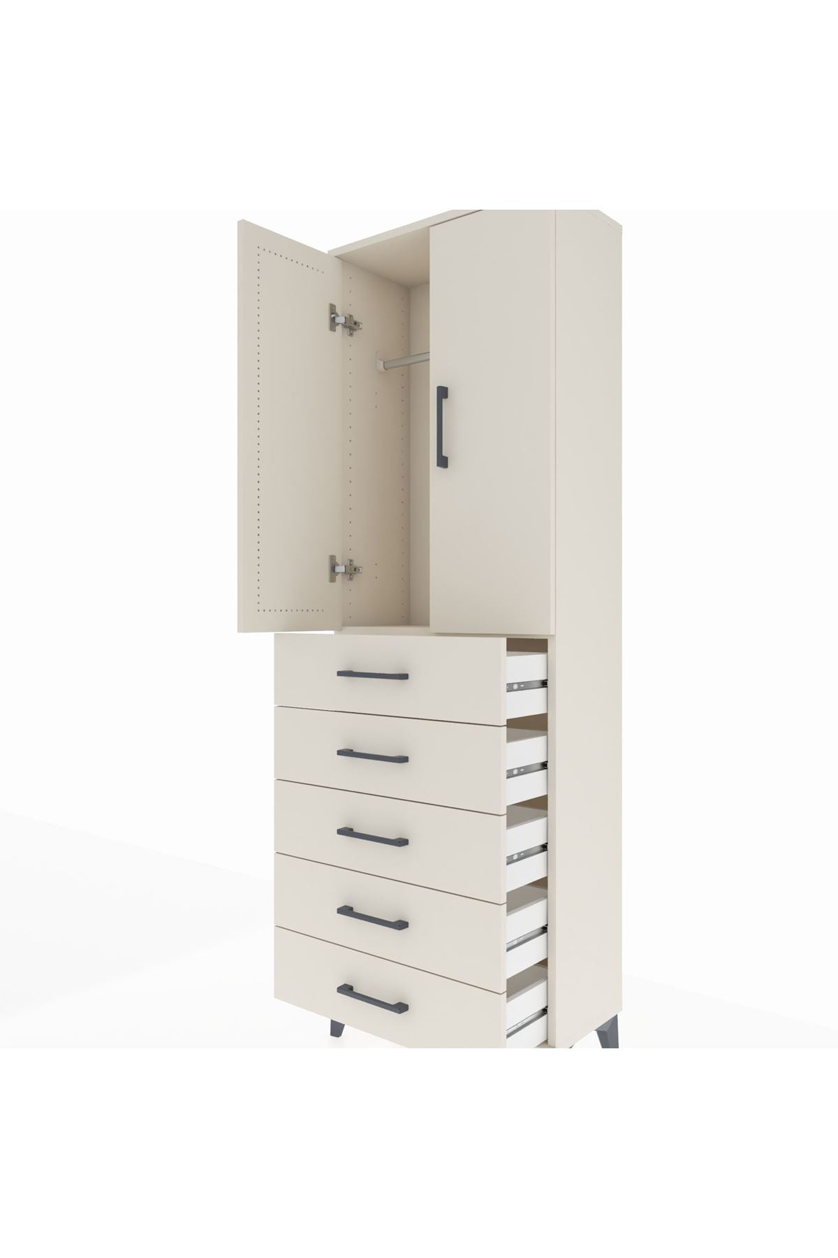 Arges Dolap Tek Raflı 5 Çekmeceli Tek Askılı 60x30x182 - S23M026V1A