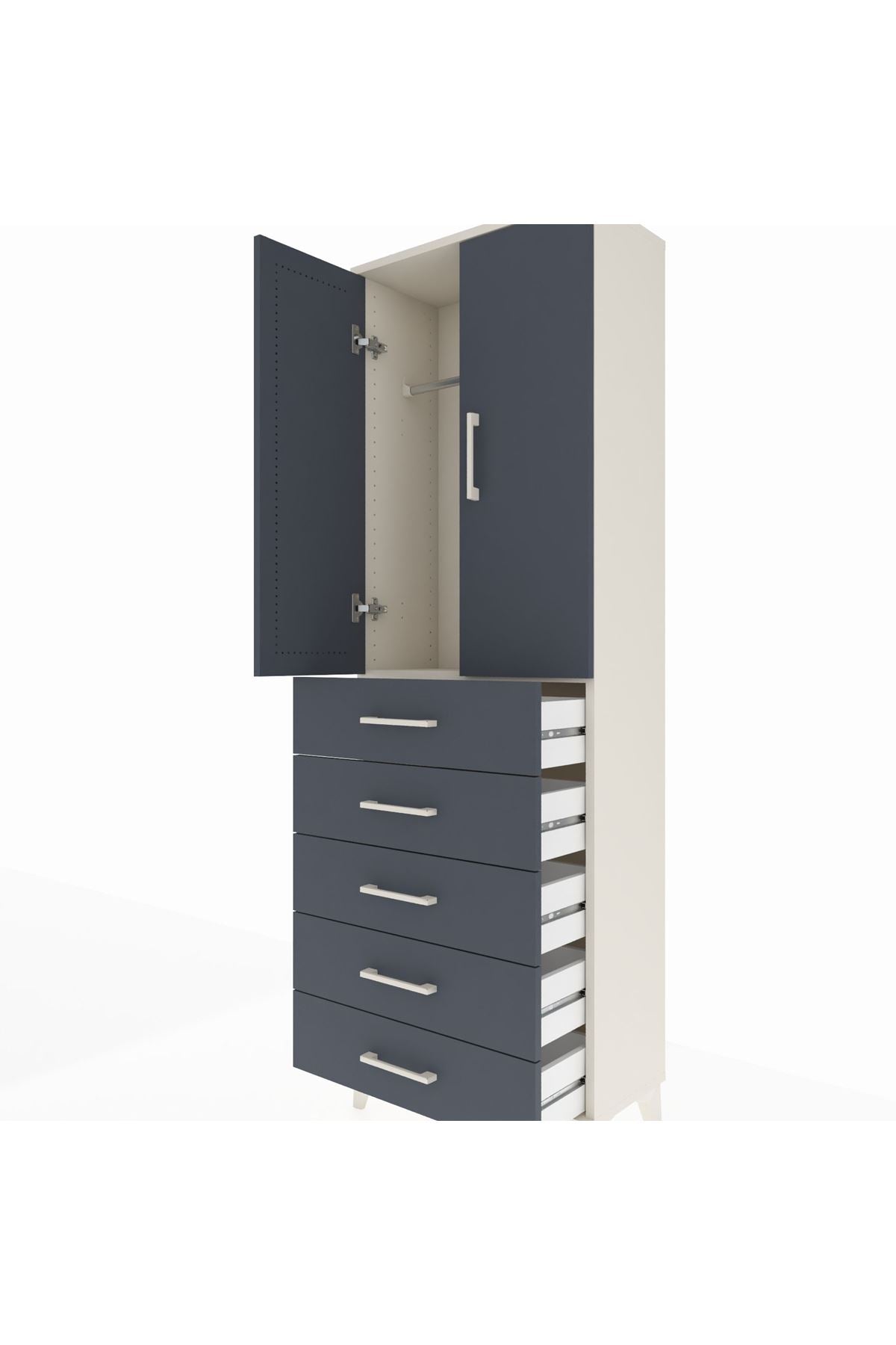 Arges Dolap Tek Raflı 5 Çekmeceli Tek Askılı 60x30x182 - S23M026V2A