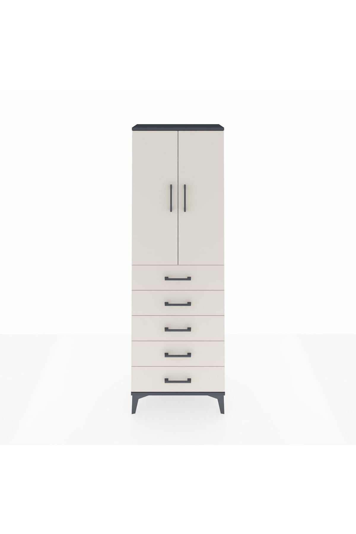 Arges Dolap Tek Raflı 5 Çekmeceli Tek Askılı 60x30x182 - S23M026V4A