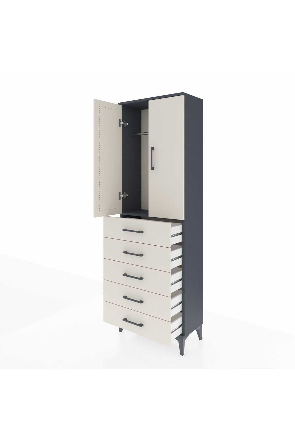 Arges Dolap Tek Raflı 5 Çekmeceli Tek Askılı 60x30x182 - S23M026V4A