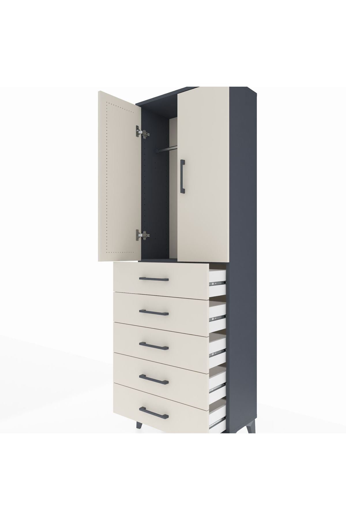 Arges Dolap Tek Raflı 5 Çekmeceli Tek Askılı 60x30x182 - S23M026V4A