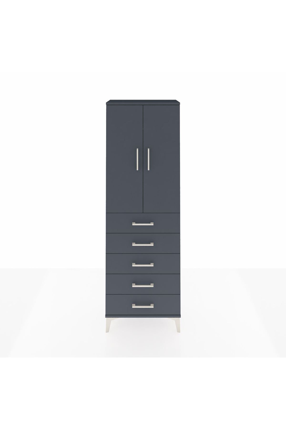 Arges Dolap Tek Raflı 5 Çekmeceli Tek Askılı 60x30x182 - S23M026V5A