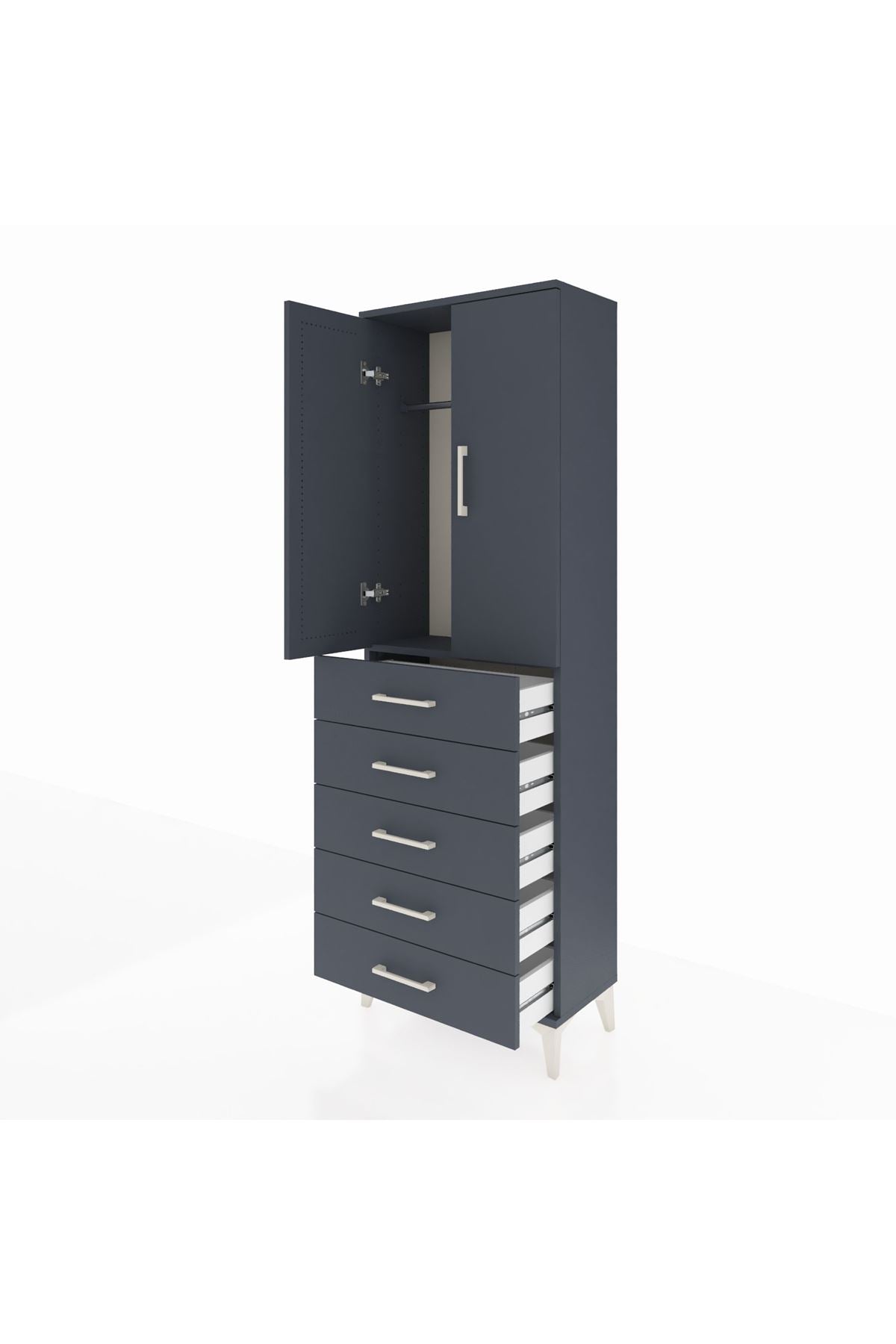 Arges Dolap Tek Raflı 5 Çekmeceli Tek Askılı 60x30x182 - S23M026V5A