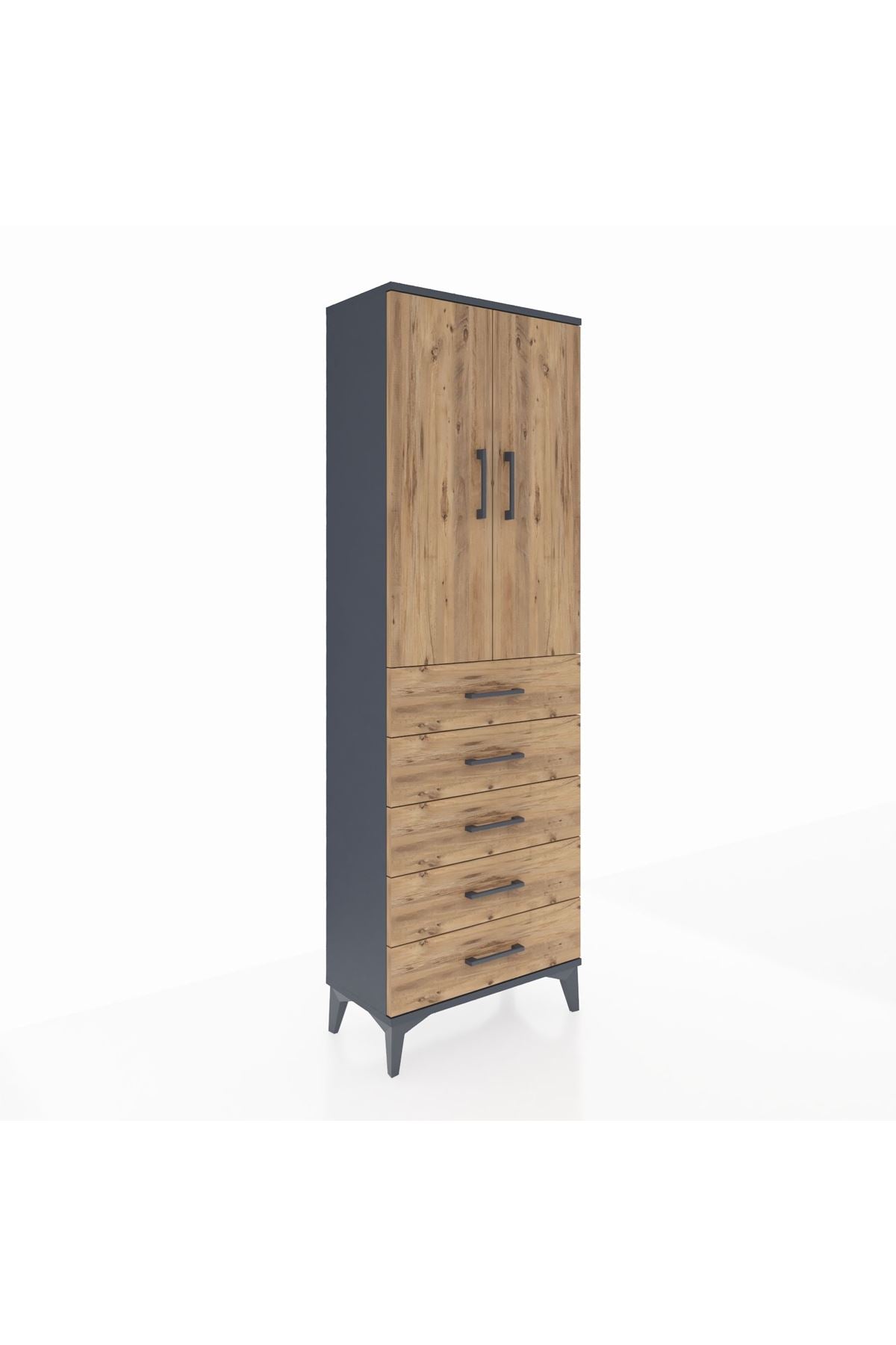 Arges Dolap Tek Raflı 5 Çekmeceli Tek Askılı 60x30x182 - S23M026V6A