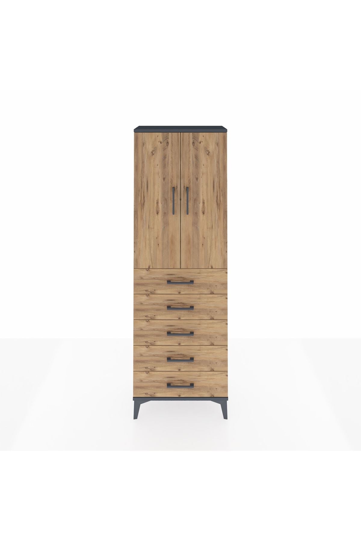 Arges Dolap Tek Raflı 5 Çekmeceli Tek Askılı 60x30x182 - S23M026V6A
