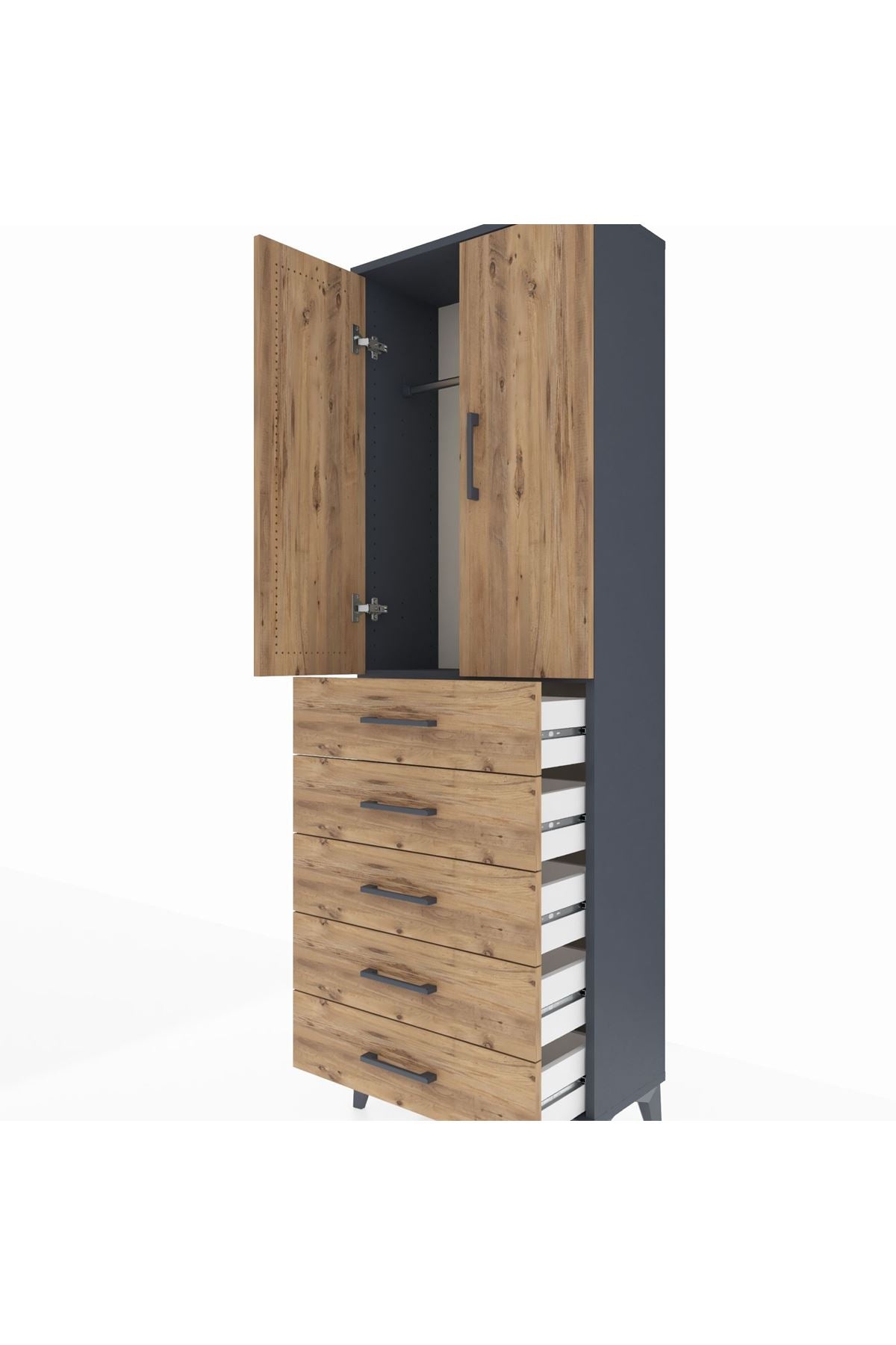 Arges Dolap Tek Raflı 5 Çekmeceli Tek Askılı 60x30x182 - S23M026V6A