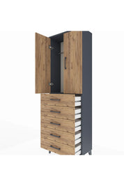 Arges Dolap Tek Raflı 5 Çekmeceli Tek Askılı 60x30x182 - S23M026V6A