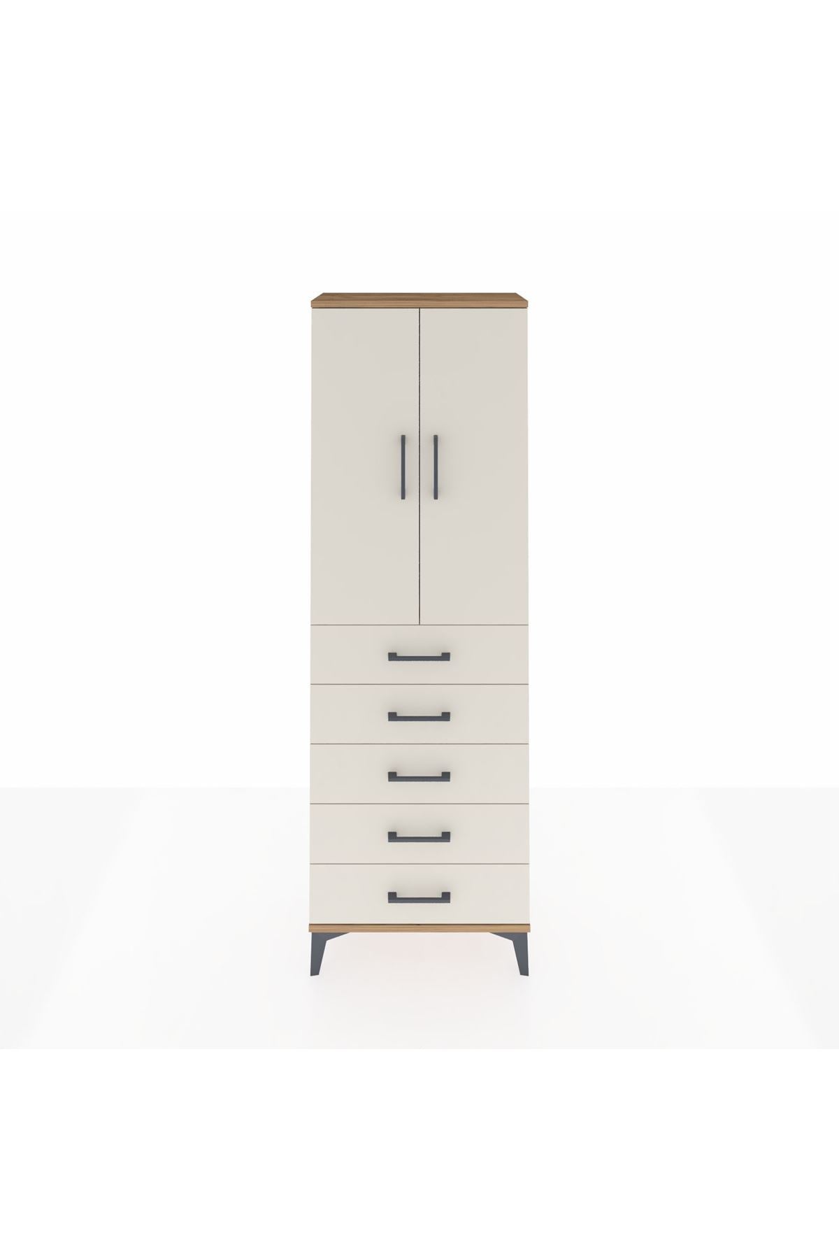 Arges Dolap Tek Raflı 5 Çekmeceli Tek Askılı 60x30x182 - S23M026V7A