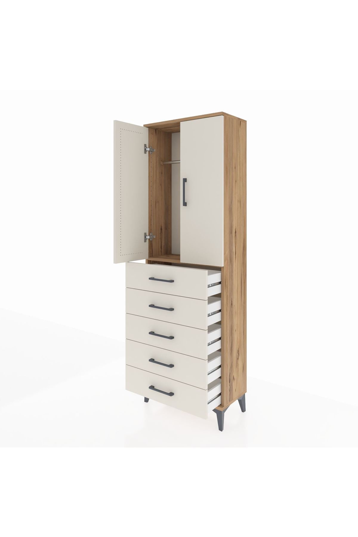 Arges Dolap Tek Raflı 5 Çekmeceli Tek Askılı 60x30x182 - S23M026V7A