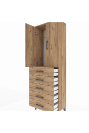Arges Dolap Tek Raflı 5 Çekmeceli Tek Askılı 60x30x182 - S23M026V9A