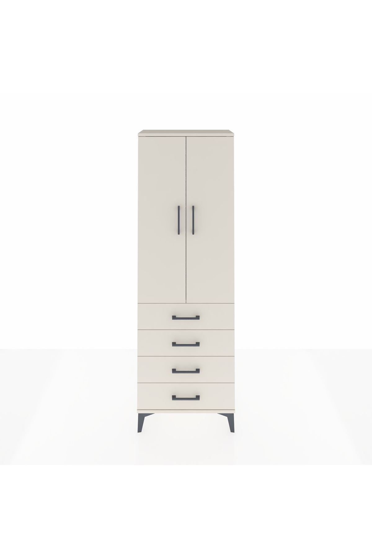 Arges Dolap Tek Raflı 4 Çekmeceli Tek Askılı 60x30x182 - S23M027V1A