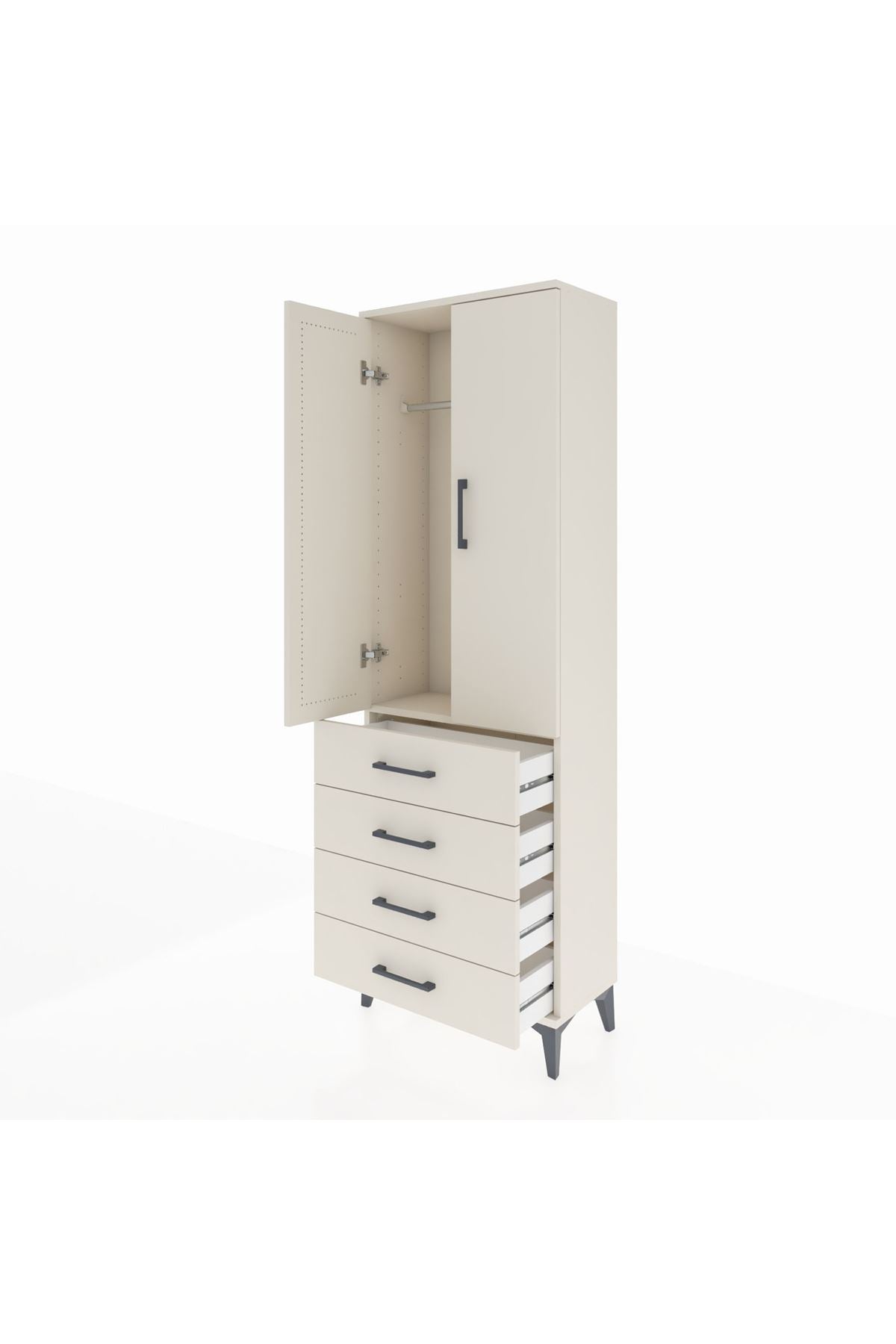 Arges Dolap Tek Raflı 4 Çekmeceli Tek Askılı 60x30x182 - S23M027V1A