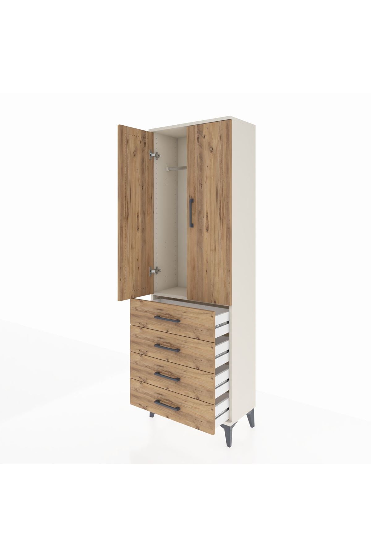 Arges Dolap Tek Raflı 4 Çekmeceli Tek Askılı 60x30x182 - S23M027V3A