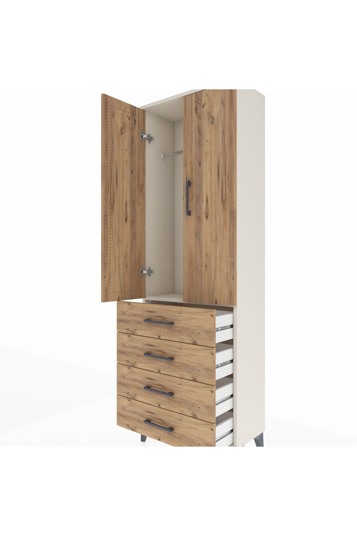 Arges Dolap Tek Raflı 4 Çekmeceli Tek Askılı 60x30x182 - S23M027V3A