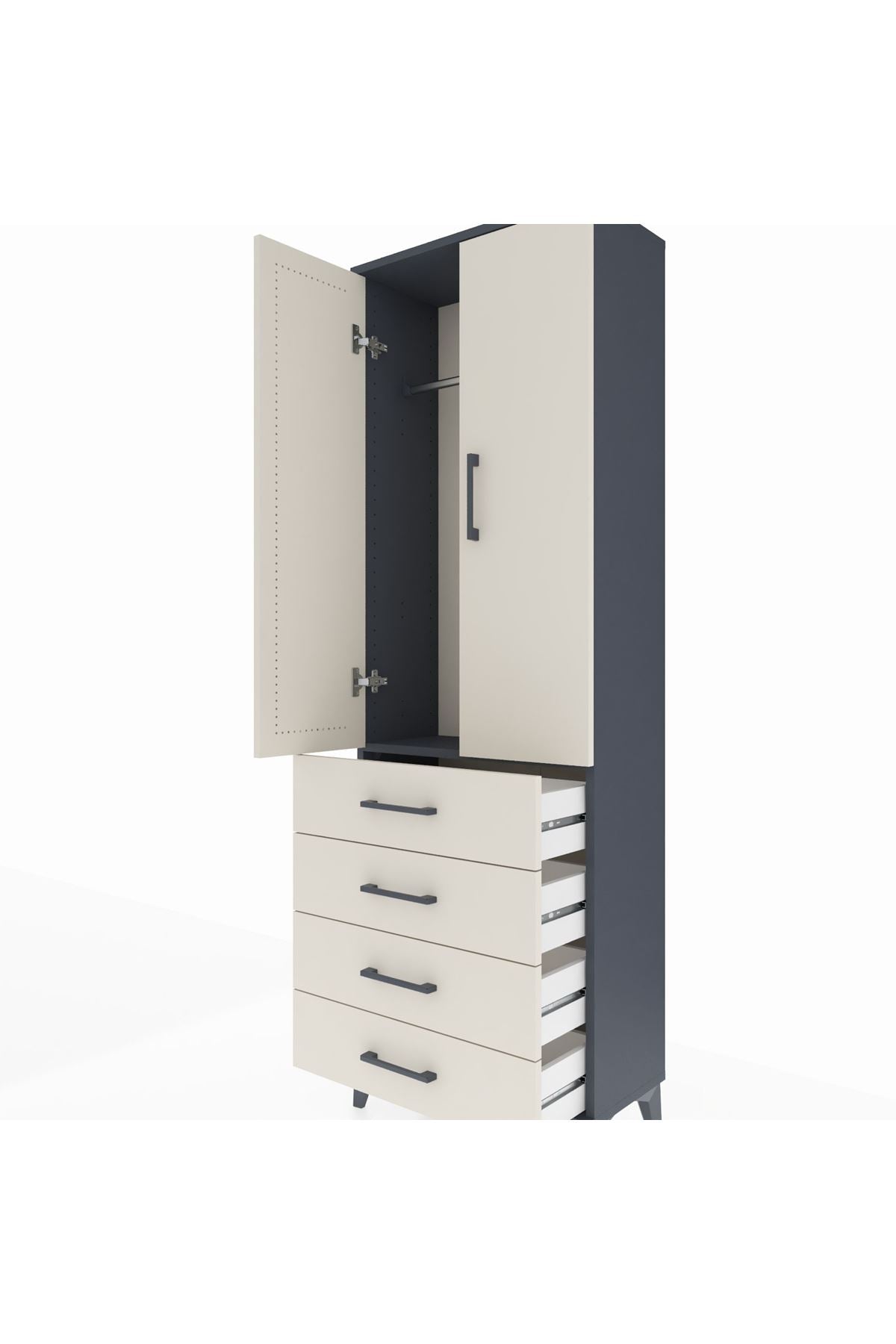 Arges Dolap Tek Raflı 4 Çekmeceli Tek Askılı 60x30x182 - S23M027V4A