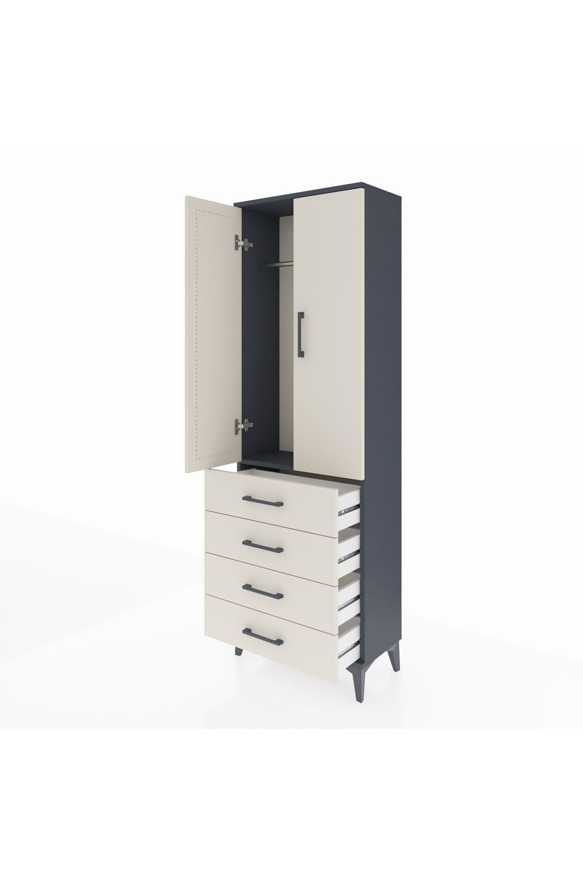 Arges Dolap Tek Raflı 4 Çekmeceli Tek Askılı 60x30x182 - S23M027V4A