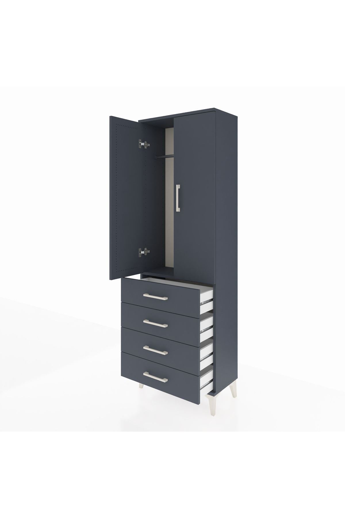 Arges Dolap Tek Raflı 4 Çekmeceli Tek Askılı 60x30x182 - S23M027V5A