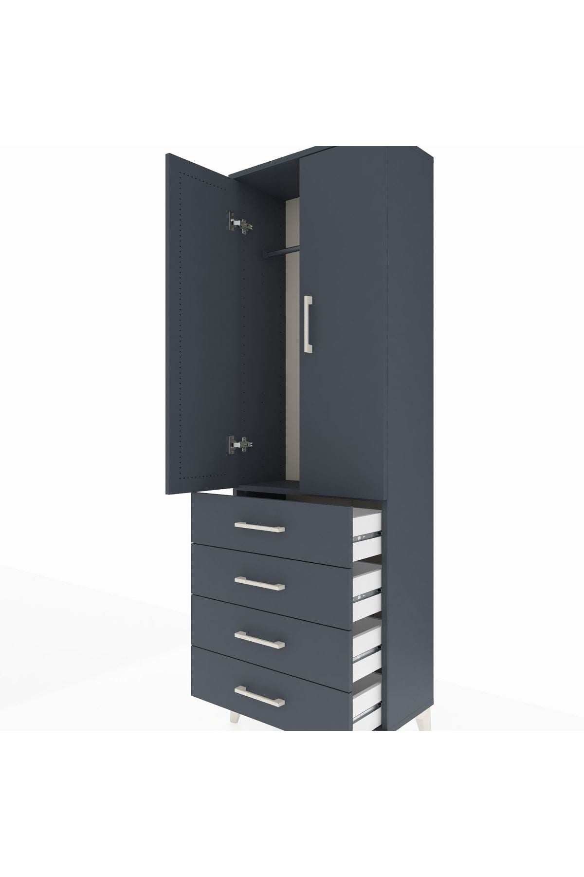 Arges Dolap Tek Raflı 4 Çekmeceli Tek Askılı 60x30x182 - S23M027V5A