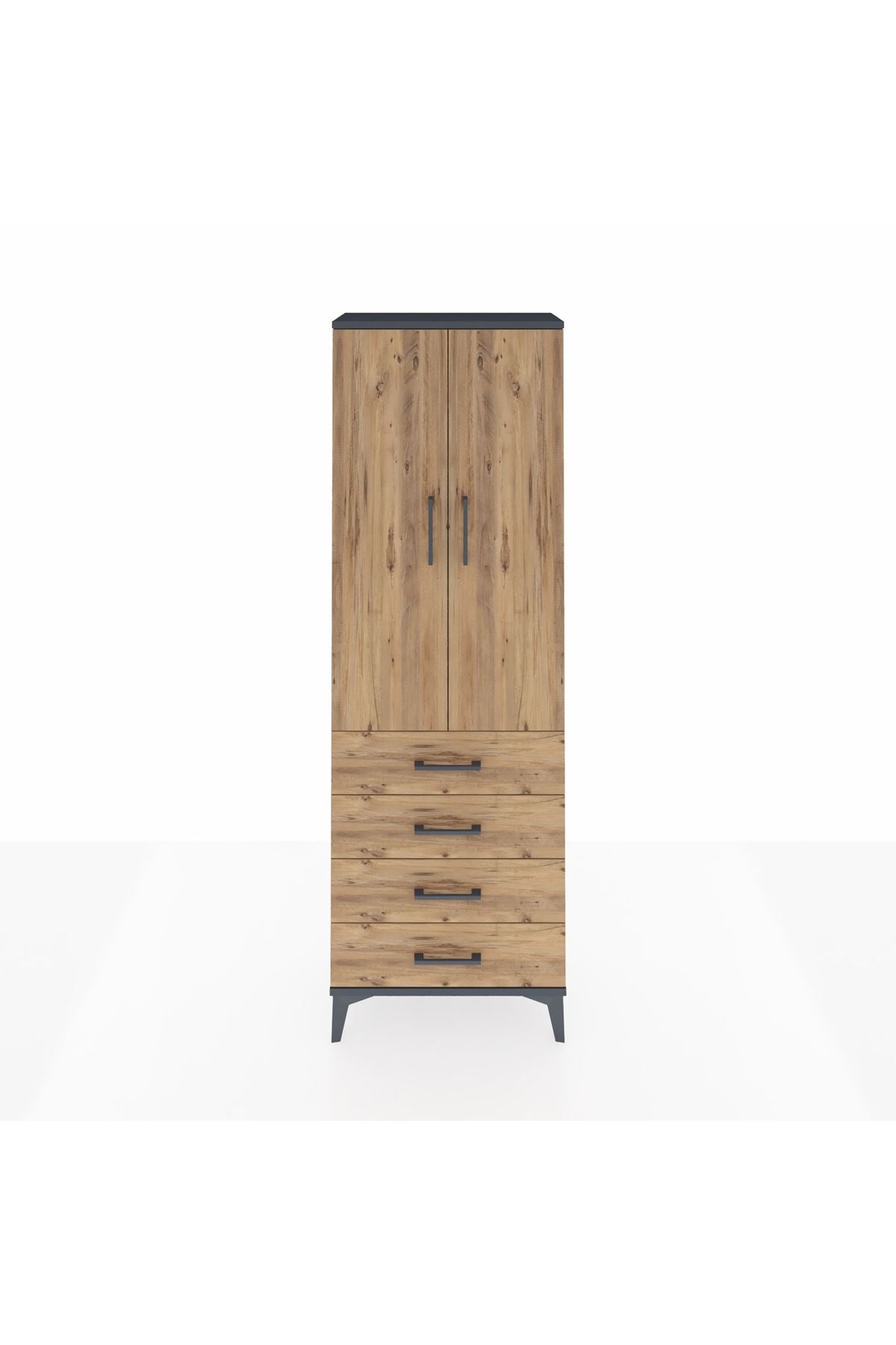 Arges Dolap Tek Raflı 4 Çekmeceli Tek Askılı 60x30x182 - S23M027V6A