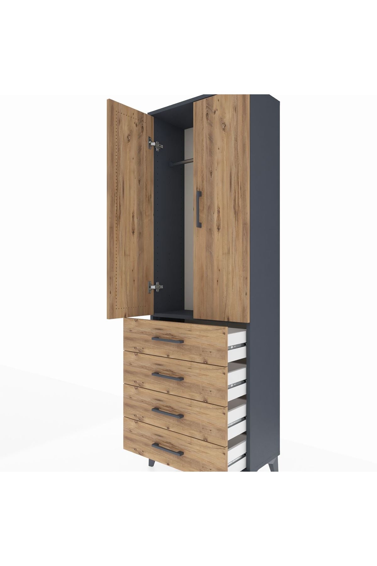 Arges Dolap Tek Raflı 4 Çekmeceli Tek Askılı 60x30x182 - S23M027V6A