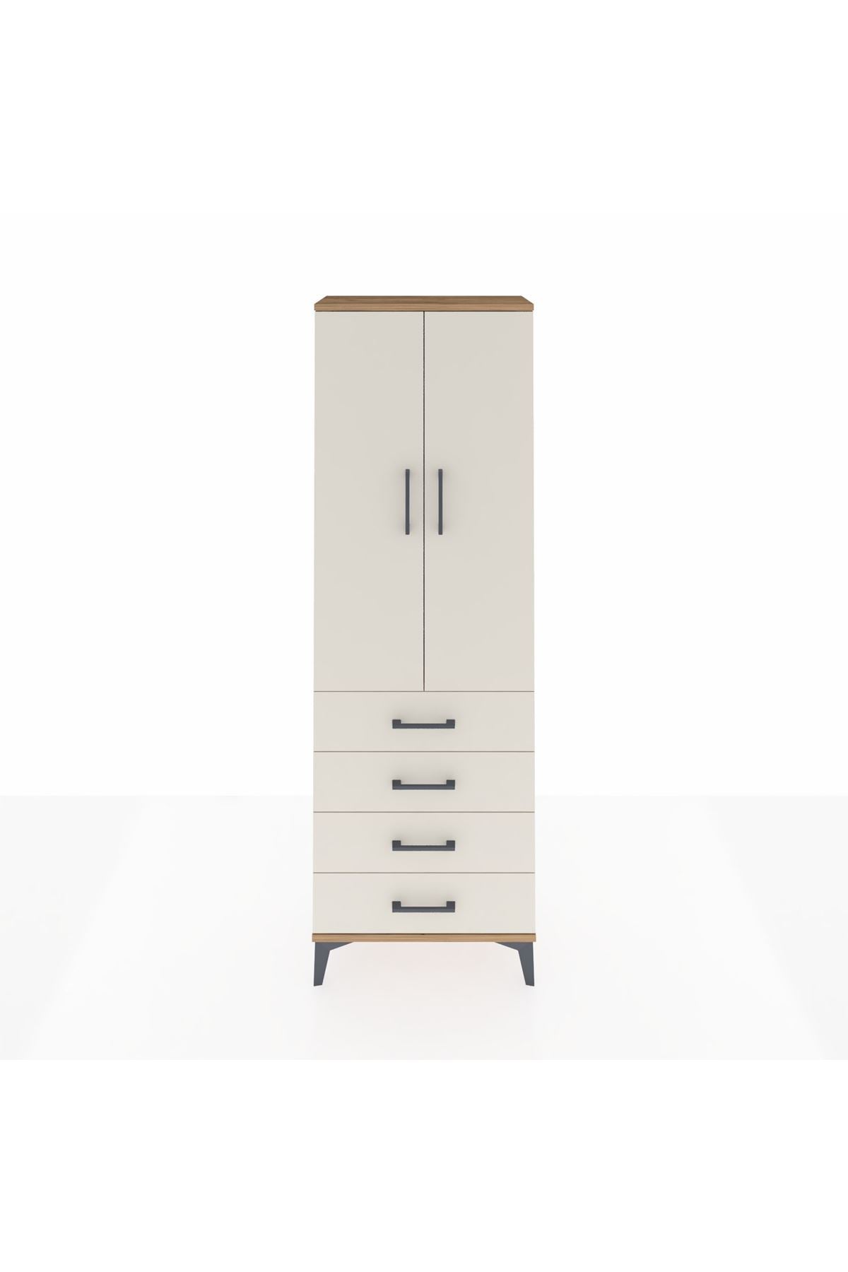 Arges Dolap Tek Raflı 4 Çekmeceli Tek Askılı 60x30x182 - S23M027V7A