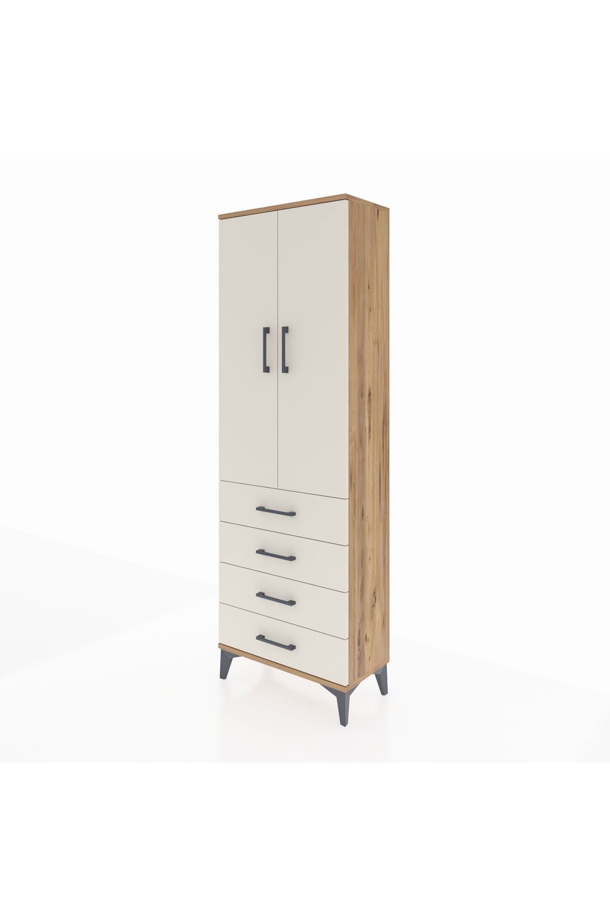 Arges Dolap Tek Raflı 4 Çekmeceli Tek Askılı 60x30x182 - S23M027V7A