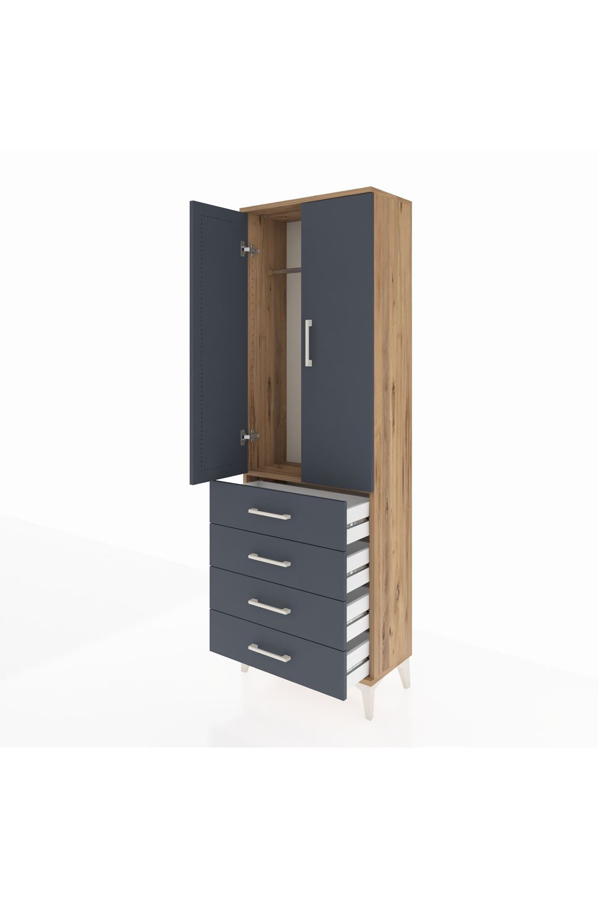 Arges Dolap Tek Raflı 4 Çekmeceli Tek Askılı 60x30x182 - S23M027V8A