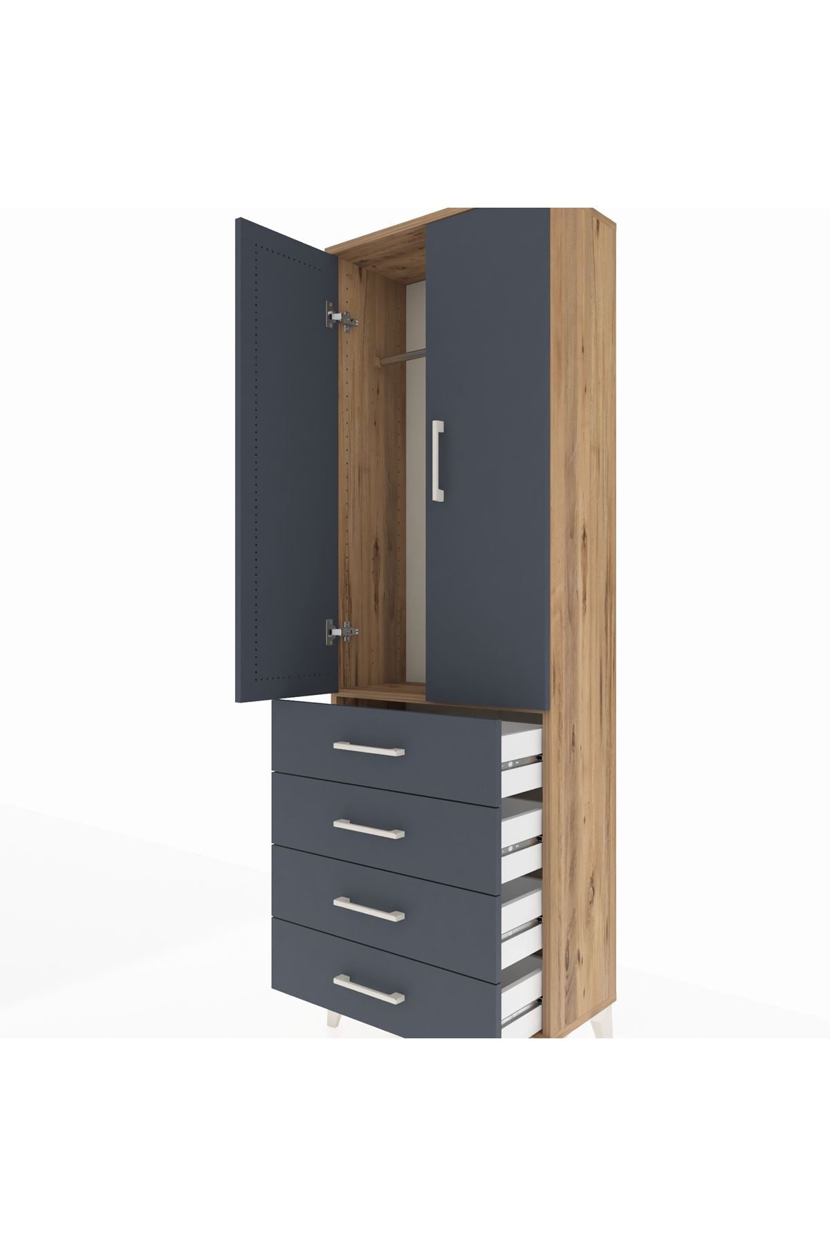 Arges Dolap Tek Raflı 4 Çekmeceli Tek Askılı 60x30x182 - S23M027V8A