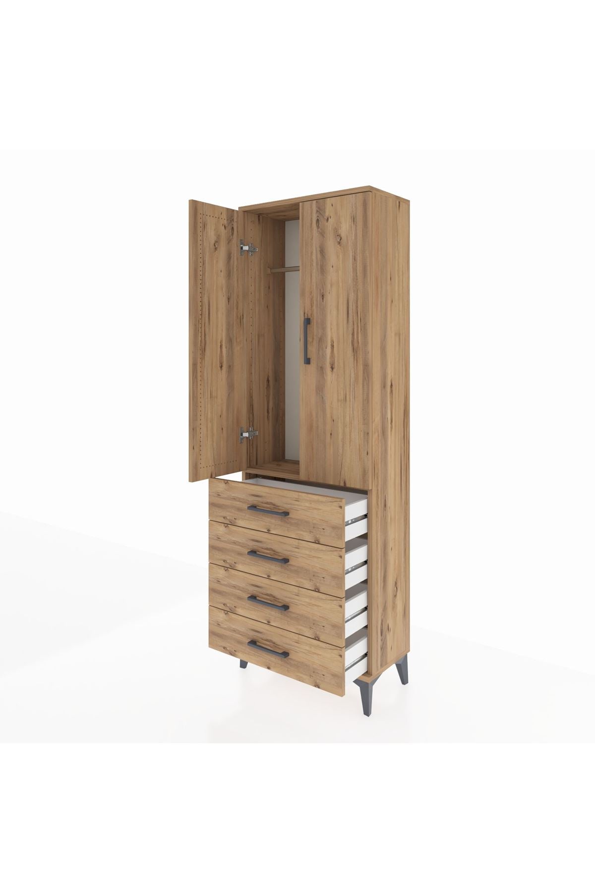 Arges Dolap Tek Raflı 4 Çekmeceli Tek Askılı 60x30x182 - S23M027V9A