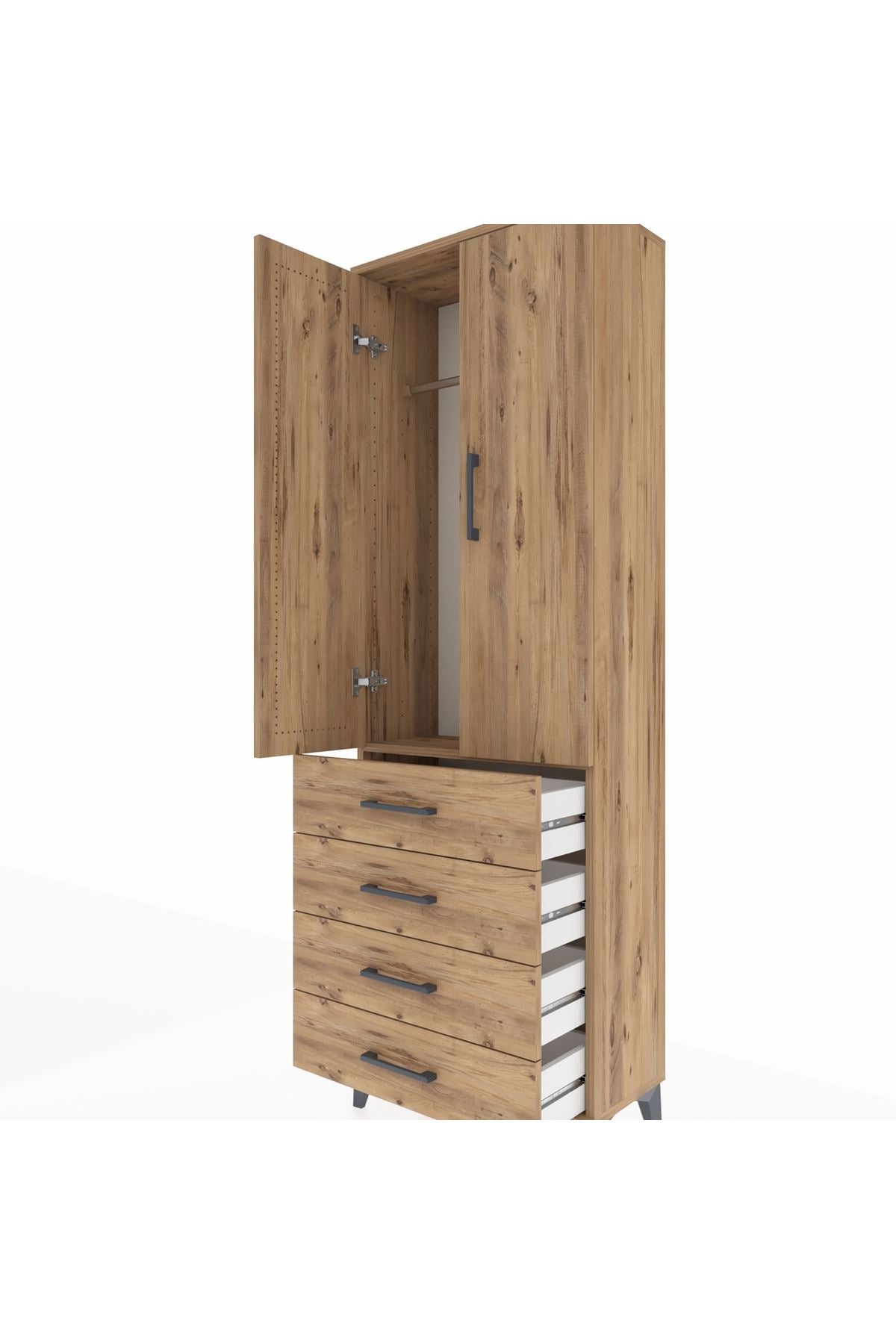 Arges Dolap Tek Raflı 4 Çekmeceli Tek Askılı 60x30x182 - S23M027V9A